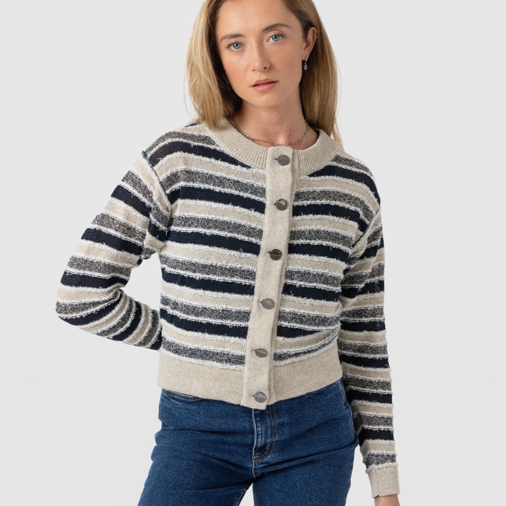 Elegant Striped Button-Up Cardigan